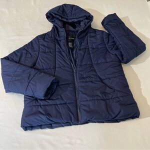 ME JANE PUFFER WOMENS COAT WITH HOOD, SZ L, VERY GOOD CONDITION, PREOWNED